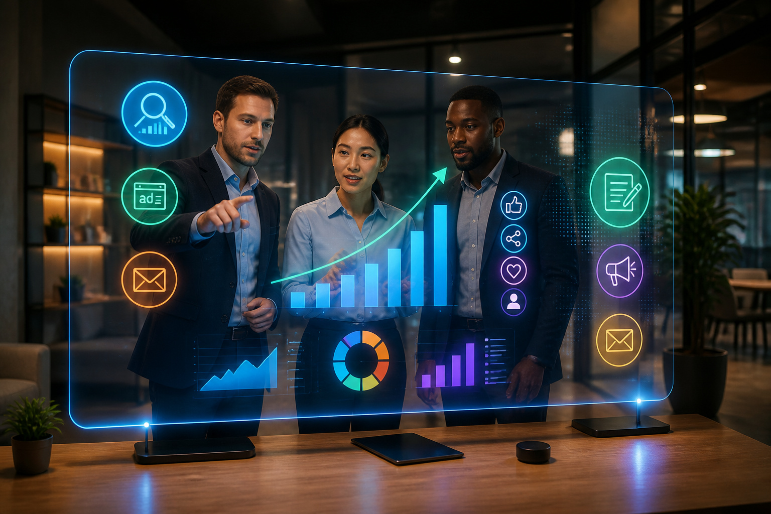 Equipe analysant des donnees holographiques