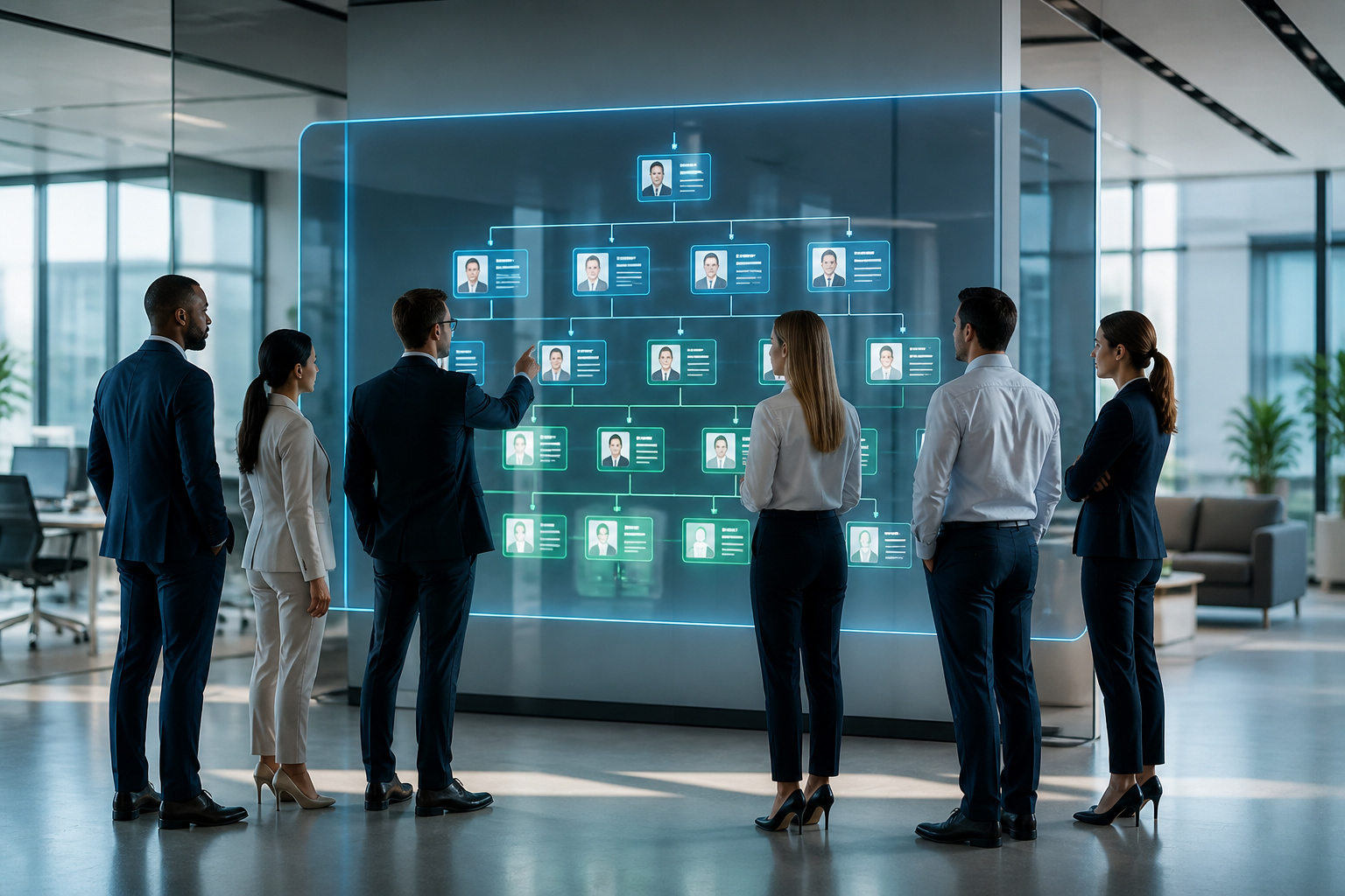 Organigramme interactif dans un bureau moderne