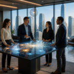 Equipe collaborant autour dun ecran holographique